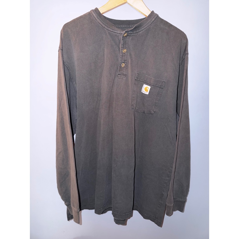 Carhartt Mens XL Original‎ Fit Long Sleeve Henley Shirt Faded Black Workwear